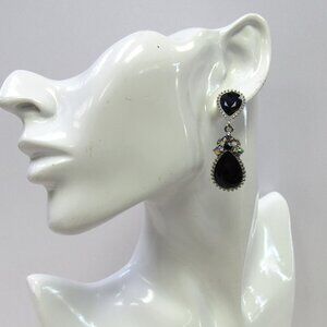 Dark Purple Crystal Dangle Teardrop Earrings Wedding Prom Evening